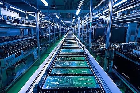 现代工业风格工厂生产线机械设备工作台场景商业照片半导体3d渲染